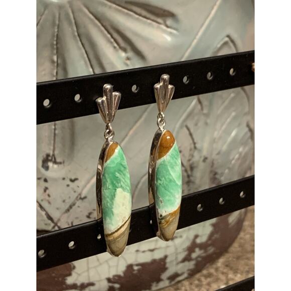 Sterling Silver and Variscite Earrings Dangle SEE FULL DESCRIPTION - Picture 4 of 8